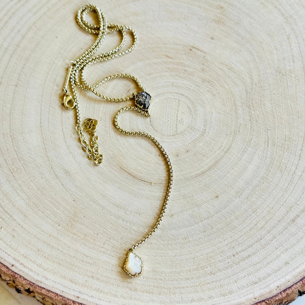 Kendra Scott Gold Y drop Sculptural Adjustable Necklace druzy Designer rare 20"